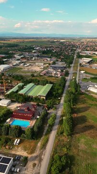 Vertical Aerial View of Industrial District and Rural Outskirts near Plovdiv, Bulgaria