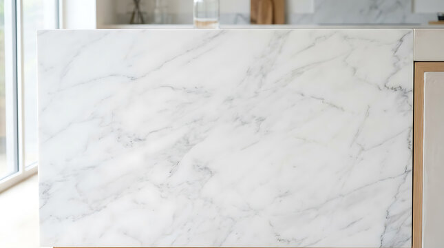 Elegant white marble kitchen island countertop showcasing natural veining and sophisticated texture for contemporary interior