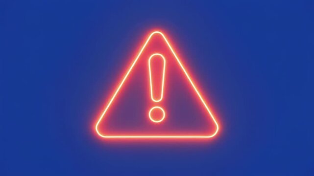 Neon warning triangles glowing on a blue background with black horizontal bars and subtle motion