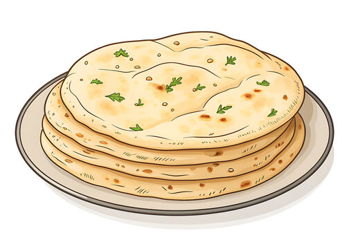 Naan premium vector illustration, isolated on white background, fluffy Indian flatbread, minimal shading