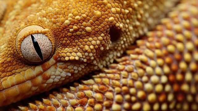 Close-up of a reptile's face and scaled body, showcasing intricate textures and vibrant colors
