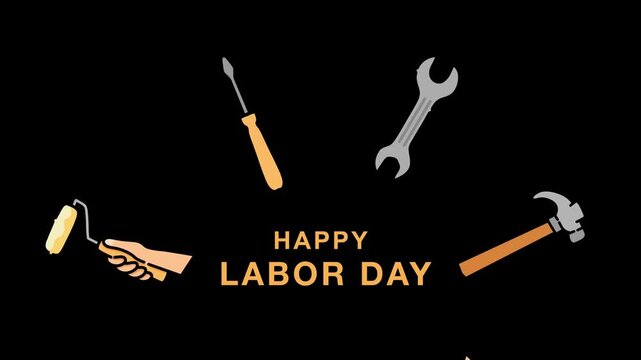Happy labor day greetings with set of tools icon