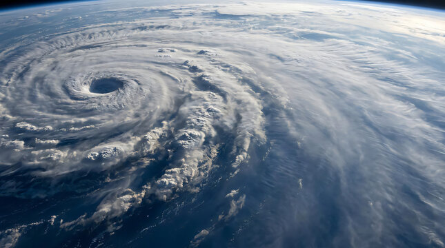 Satellite View of a Powerful Category 5 Hurricane Vortex Over the Deep Blue Ocean