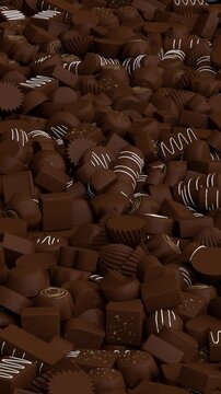 Flying over chocolates - 3d render looped.