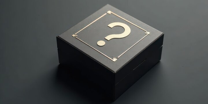 A Mysterious Black Gift Box with an Intriguing Golden Question Mark Design