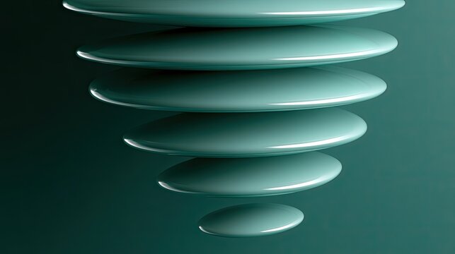 Stacked, smooth, turquoise disks decrease in size, creating a modern abstract form