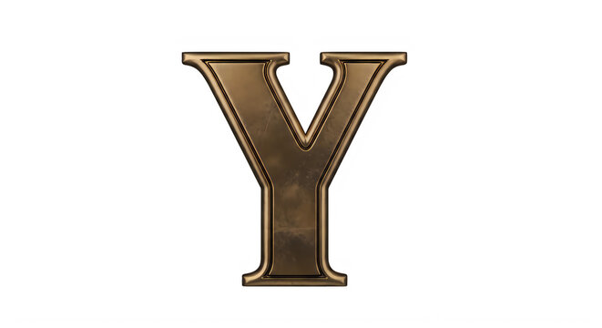 Elegant metallic gold letter Y isolated on clear background transparent background