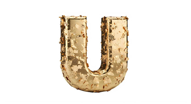 Golden Flaked Texture Letter U Isolated On Transparent Background transparent background