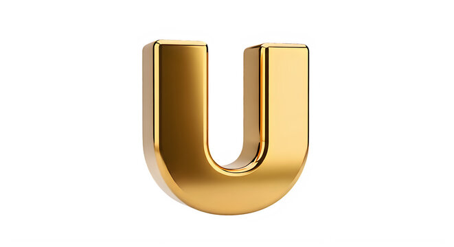 Golden three dimensional letter U isolated on transparent background transparent background