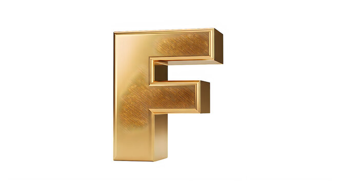Three dimensional golden letter F isolated on transparent background transparent background