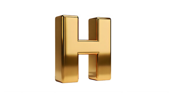 Three dimensional golden letter H isolated on transparent background transparent background