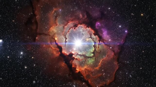 A vibrant deep space nebula glows with brilliant stellar light