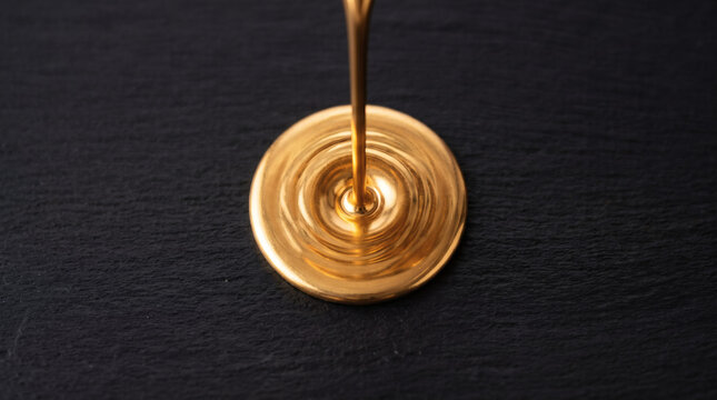 Stream of liquid gold pouring onto a dark textured surface