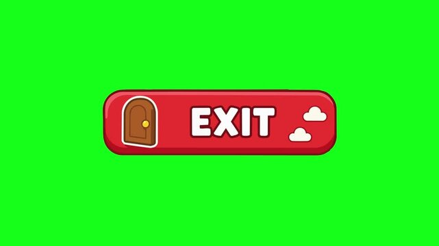 Exit button animated red UI button with logout exit icon clicking 4k isolated white background