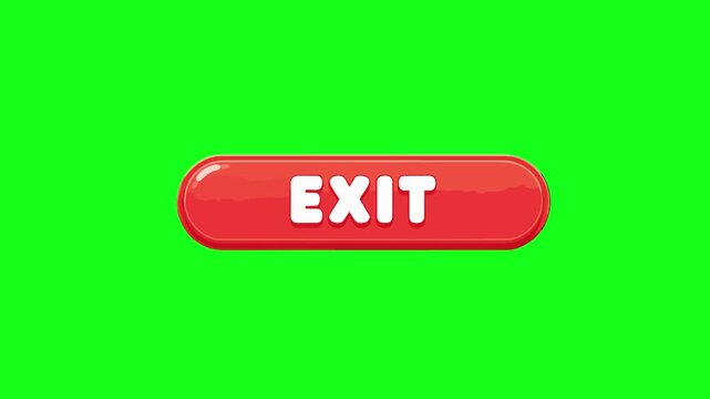 Exit button animated red oval UI button bouncing and clicking motion 4k chroma key green screen background