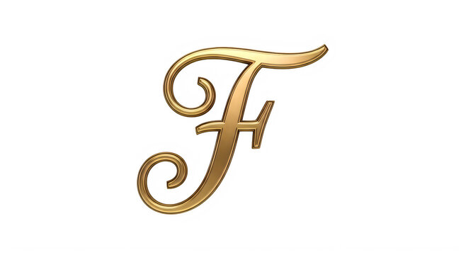 Elegant gold decorative letter F with swirl design isolated image transparent background