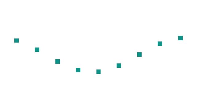 A flat teal and yellow dot matrix morphs from a grid arrangement into a flowing wave arrangement then morphs back to the grid in a full-scene loop
