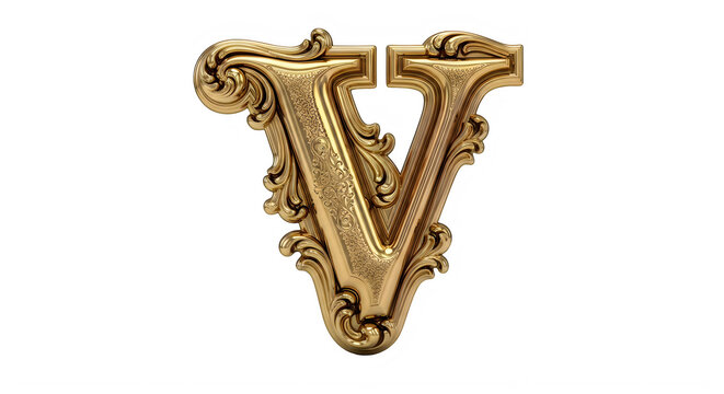Elegant Gold Ornamental Letter V With Intricate Decorative Design Details transparent background