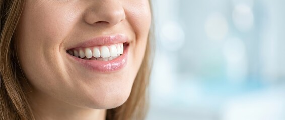 Obraz premium Close-up of a Beautiful Womans Radiant Smile with Perfect White Teeth.