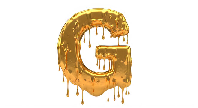 Golden dripping letter G isolated on transparent background for creative design transparent background