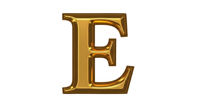 Golden Three Dimensional Letter E Isolated On Transparent Background transparent background