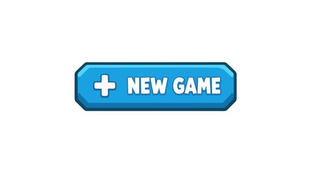 New game button animated blue UI button with plus add icon clicking 4k isolated white background