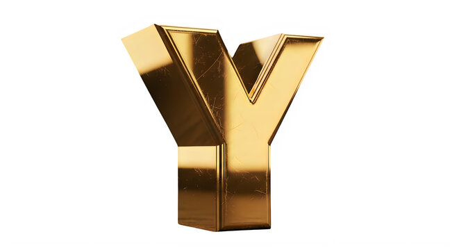 Shiny golden three dimensional letter Y isolated graphic design element transparent background