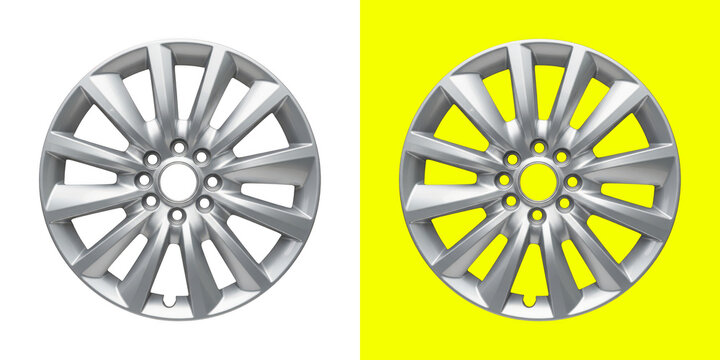 Modern silver alloy car wheel rim for automotive vehicle performance upgrade transparent png