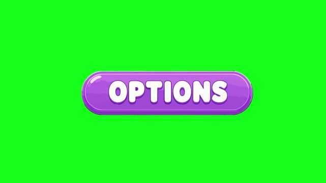Options button animated purple oval UI button bouncing and clicking motion 4k chroma key green screen background