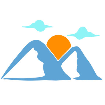 Mountain landscape sunset hand drawn illustration