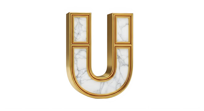 Elegant gold letter U with marble texture design isolated graphic transparent background