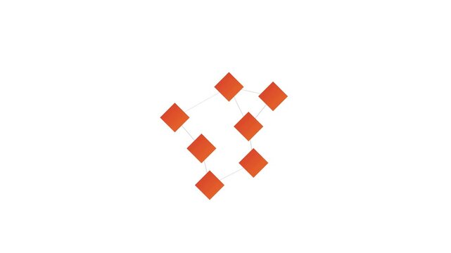 A cluster of flat red to orange gradient diamond chip nodes connects sequentially as connector lines draw in one at a time tracing a path then fade out in reverse order