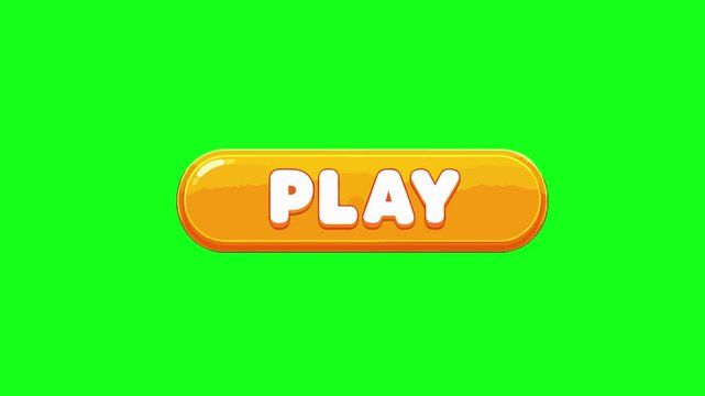 Play button animated orange oval UI button bouncing and clicking motion 4k chroma key green screen background