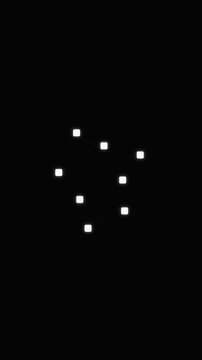 Small white glowing square token nodes drift apart slowly as if repelling then snap back together magnetically with connector lines flashing brightly at reconnection