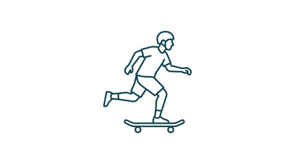 Fototapeta premium Skater balances on a skateboard while moving across a neutral surface in this clean and minimalist graphic design illustration.