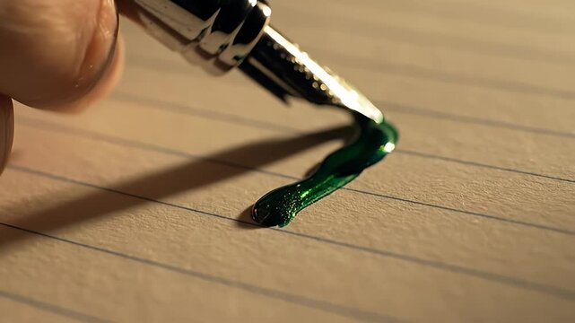 Fountain pen nib writing on textured craft paper.