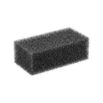Rectangular black porous foam block isolated on a clean white background