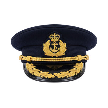 Elegant navy blue officer's cap with gold anchor emblem and laurel wreath