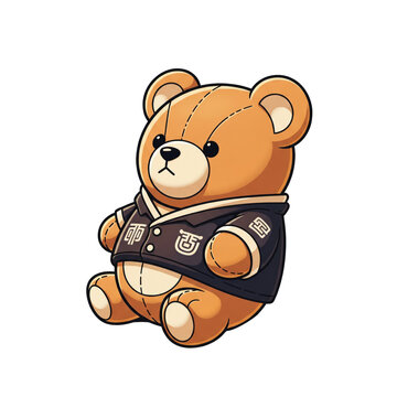 Cute cartoon bear character wearing a traditional jacket isolated on transparent background png