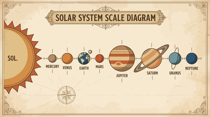 Solar System Scale Diagram Vintage Style © Bima
