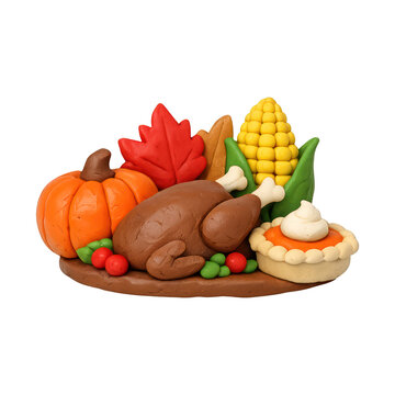 PNG Festive clay Thanksgiving dinner display.