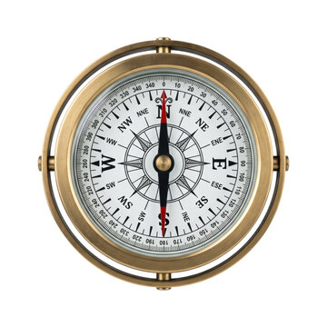 Vintage brass compass with detailed nautical markings and directional indicators