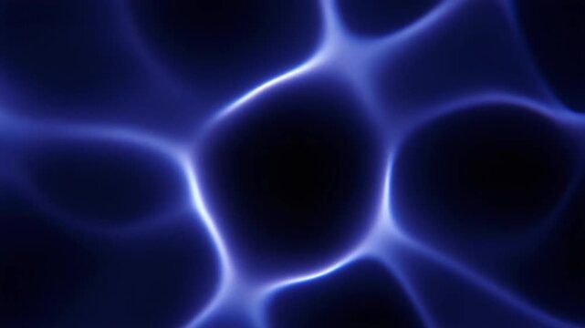 Deep sapphire-blue plasma mass pulses and reshapes continuously, luminous energy flexing gently against deep black with futuristic glow, smooth motion, and generous copy space.