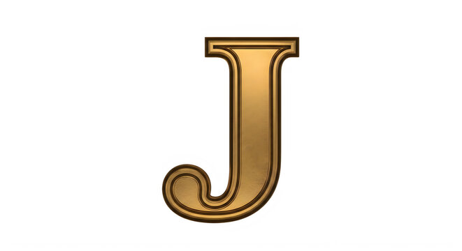 Elegant gold decorative letter J with shiny metallic finish design transparent background