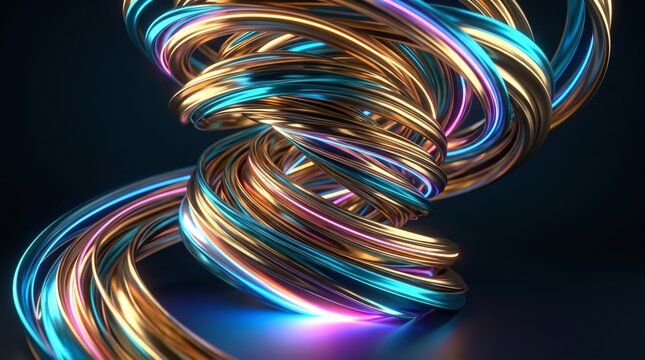 Abstract Glowing Fiber Optic Cable Vortex in Dark Space
