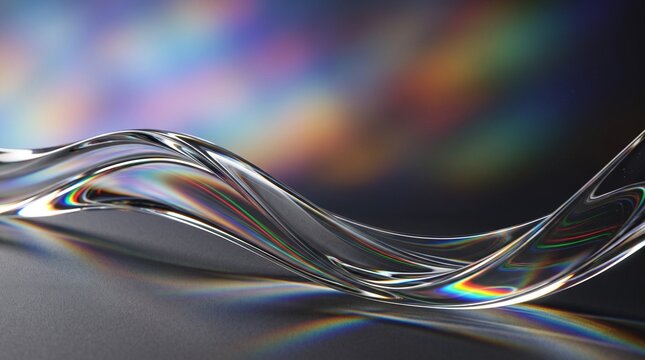 Abstract Glass Wave with Rainbow Light Refraction on Dark Background