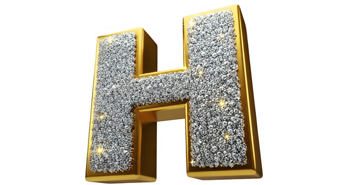 Glossy Golden Letter H Covered With Sparkling Rhinestones Isolated Design transparent background