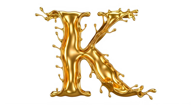 Golden 3D Letter K with Liquid Splash Design Effect transparent background