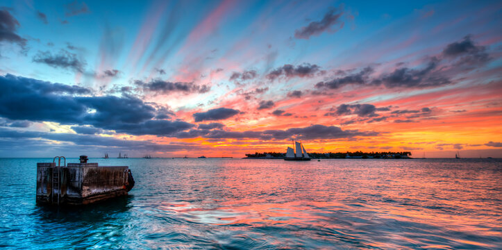 radiant colorful sunset, Sunset Square, Key West, Florida