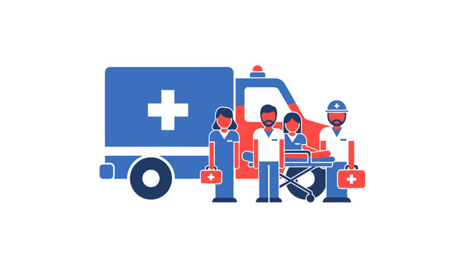 Medical Team And Ambulance Isolated On Transparent Background Vector